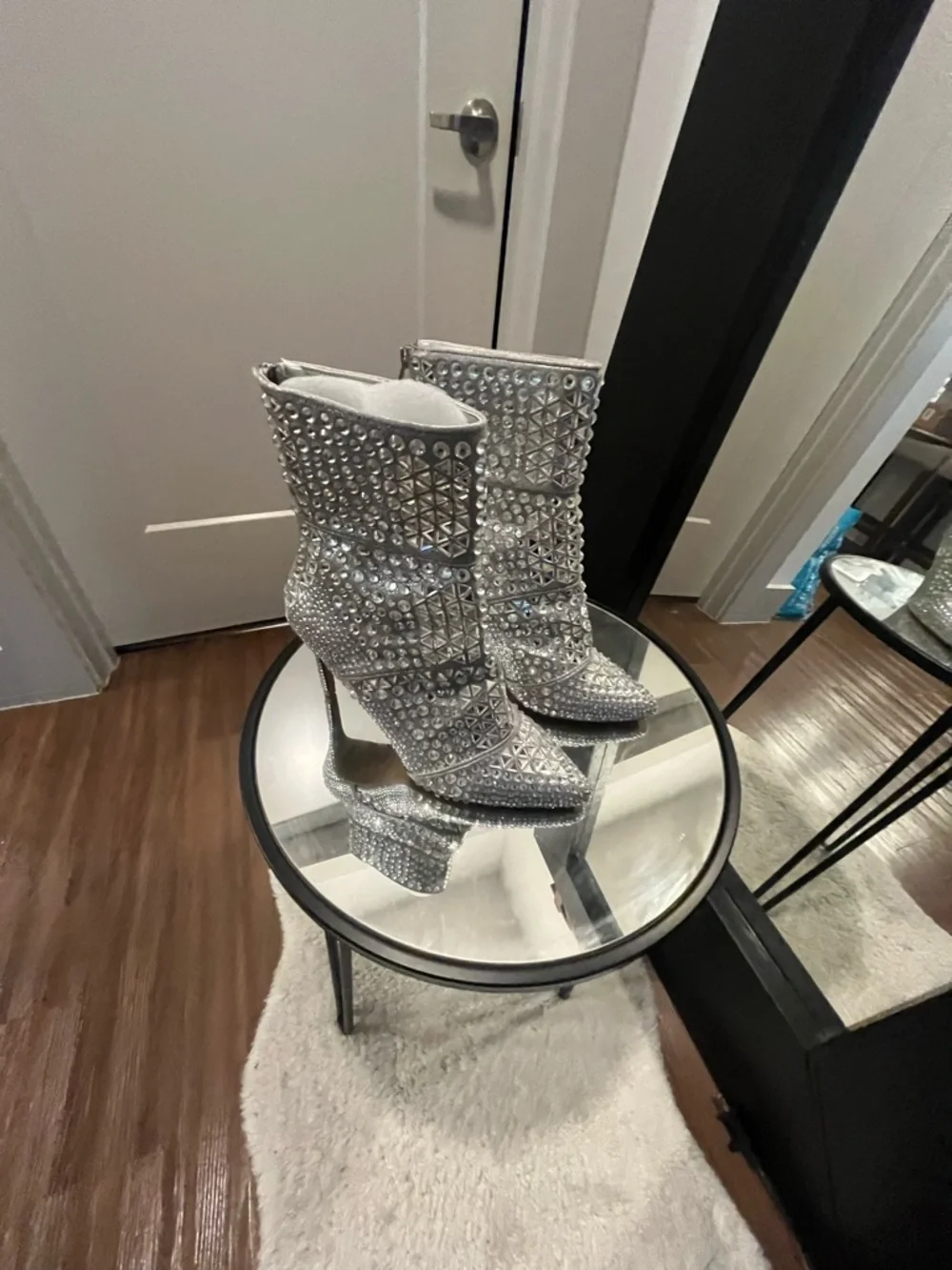 Steve Madden Silver Embellished Rhinestone Mid-Calf Boots - Picture 4 of 4